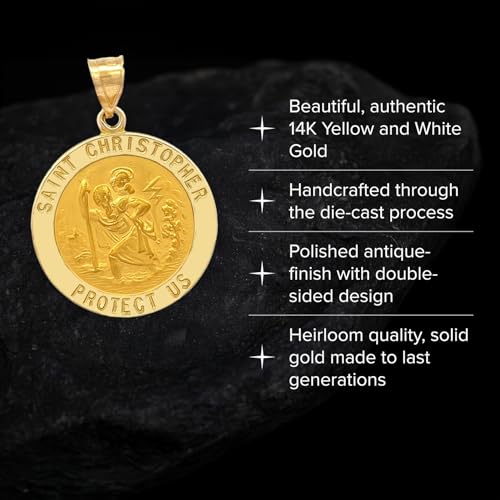 RP Real 14K Gold Pendant for Men or Women, Authentic Heirloom Quality 14K Yellow or White Gold St Christopher Medal, Handcrafted in the USA, Durable Anti-Tarnish Production3