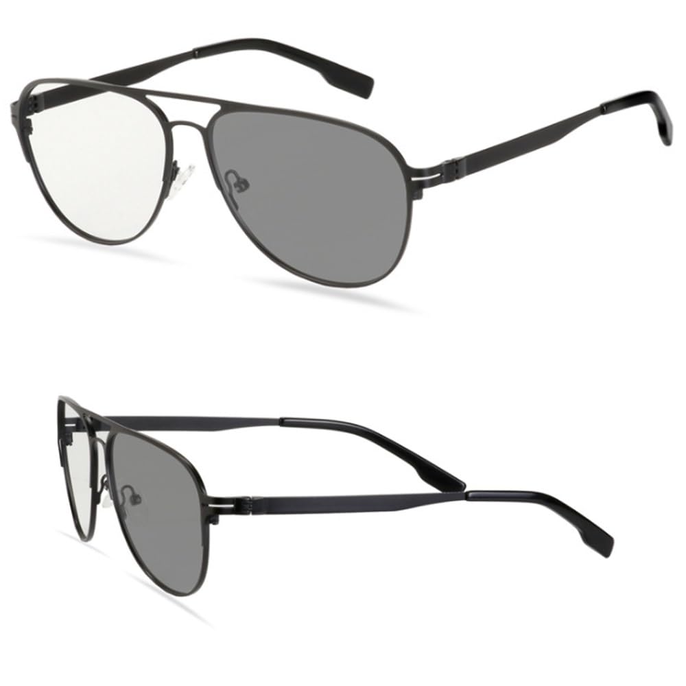 Herren Piloten Lesebrille Photochrome Outdoor-Sonnenbrille UV400 Fahren/Fischen Brillen Selbsttönende Metall Presbyopie Brille +1,0 Bis +3,50 (Size : +3.50)
