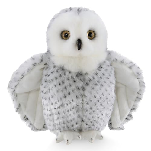 Bearington Blizzard Owl Stuffed Animal - 10" Realistic Stuffed Owl Plush Toy with Soft White Fu