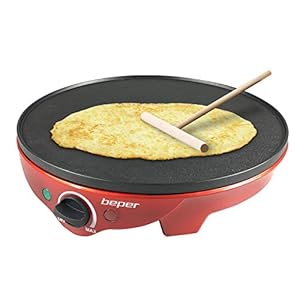 Beper BT.700Y Crepera eléctrica, 1300 W, 0.4 litros, 0.02 Decibeles, Aluminum, Rojo y negro, 34 x 10 x 32.5 cm