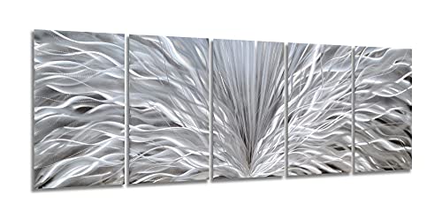 Sygallerier Silver Metal Wall Arts Hand Crafted Huge 3D Abstract Aluminum Artwork Modern Sculpture Contemporary Metallic Pictures For Living Room Bedroom Dinning Decor #TOP14