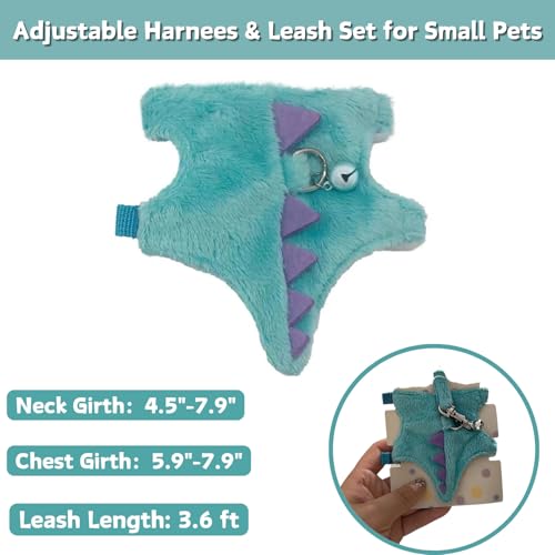 Image of Bearded Dragon Harness and Leash Set - Soft Fleece Dinosaur Vest with Safe Bell Adjustable Lizard Traction Rope Escape Proof Outdoor Walking Training Leash for Ferret Rat Kitten Puppy (Blue)