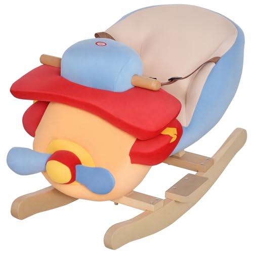 HOMCOM Caballo Balancín para Niños de +18 Meses Avión de Peluche con Música y Arnés de Seguridad Caballo de Juguete Carga 60 kg 60x33x45 cm Multicolor
