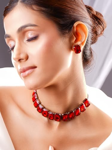 Image of Rubans Crystal Necklace Set Stylish Jewellery Gift for Women & Girls