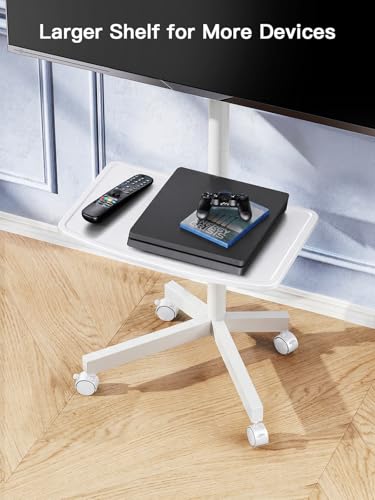 Image of PERLESMITH Rolling White TV Stand for 23-65 Inch TVs up to 99 lbs, Portable TV Stand on Wheels with Height Adjustable Shelf, Outdoor Mobile White TV Cart for Bedroom, Max VESA 400x400mm, PSTVMC04W