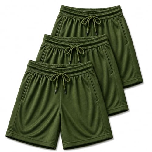 Image of RISH Kids Dri-Fit Sports Shorts for Boys & Girls | Breathable Polyester Activewear Shorts with Elasticated Waist, Drawstring & 2 Side Pockets | Solid Colours | Single and Multi Packs