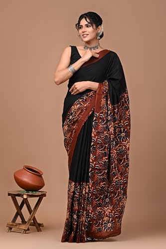 Image of Crafts Moda Pure Cotton Floral Print Saree with Blouse for Women