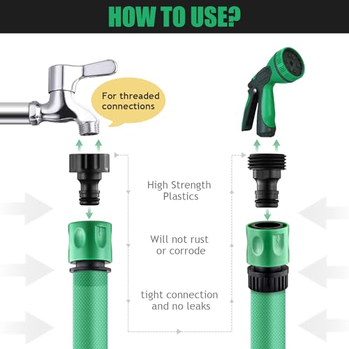 16 Pieces Garden Water Hose Quick Connectors, 3/4 Inch GHT Plastic Water Hose Fittings Male and Female, Quick Connect Hose Fittings for Garden Hose Quick Connector with 10 Pieces Rubber Washer