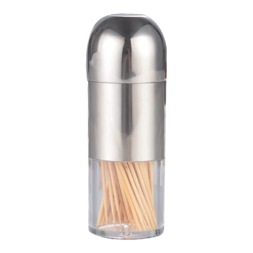 MRKU Toothpicks Dispenser Toothpick Box Holder Fashion Desktop Stainless Steel with lid Transparent Container Dining Table Hotel Chic