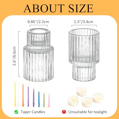 Turvono クリアガラステーパーキャンドルホルダー 12個セット 小さなテーパーキャンドルスティックホルダー バルク入り モダンなショートキャンドルスティック ダイニングテーブルのセンターピース ウェディング クリスマスパーティー ホリデーデコレーション [1]