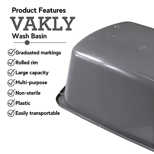 Wash Basins – Rectangular Plastic Hospital Bedside Soaking Tub [5 Pack] Small 7 Quart Graduated Bucket - Portable Washbasin For Washing, Cleaning, Foot Bath, Washing Dishes, Face Cleansing Bowl #TOP1