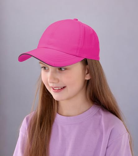 New Updated Girls Criss Cross Ponytail Hat Reflective Baseball Cap Waterproof Quick Dry Summer Sports Hats for Kids Age 7-123