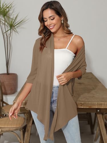 Image of Women's Lightweight Open Front Cardigans Short Sleeve Casual Soft Sheer Cardigan S-2XL with Pockets