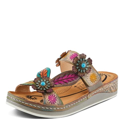 Spring Step L'Artiste Women's PILLOW-SOFT Hand-Painted Floral Sandals with Adjustable
