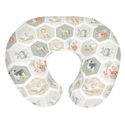 Farm Party Nursing Pillow Covers for Boy Girl Farm Cow Pig Horse Duck Chick Meadow Tractor Nursery Pillow Slipcover for Breastfeeding Pillows Farm Animals Life Soft Stretchy Cover for Newborn Infant