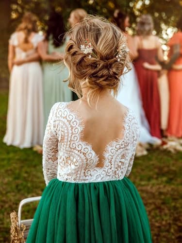 Image of 2Bunnies Girl Peony Lace Back A-Line Straight Tutu Tulle Party Flower Girl Dress