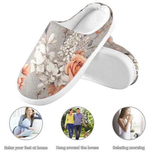 JUNZAN Fall Flowers Rose Sage Grey Mens Cotton Slipper Non Slip Memory Foam Indoor Slippers for Hospital Christmas Presents 6-73