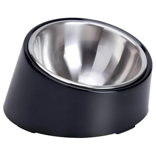 SuperDesign Mess Free 15° Slanted Bowl for Dogs and Cats, Tilted Angle Bulldog Bowl Dog Feeder, Non-Skid & Non-Spill, Easier to Reach Food S/0.5 Cup Dark Black