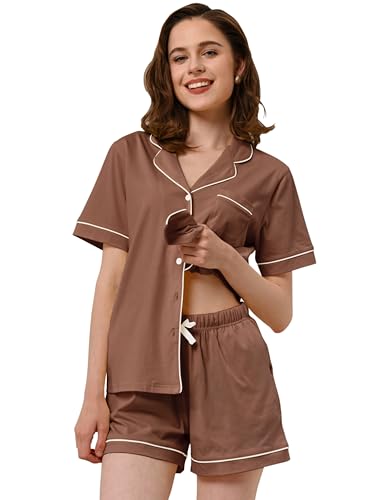 Image of NAP BOUND 100% Cotton Pajamas for Women Sets 2 Pieces Pjs Button short sleeves with Pockets Soft Sleepwear Loungewear XS-XXL