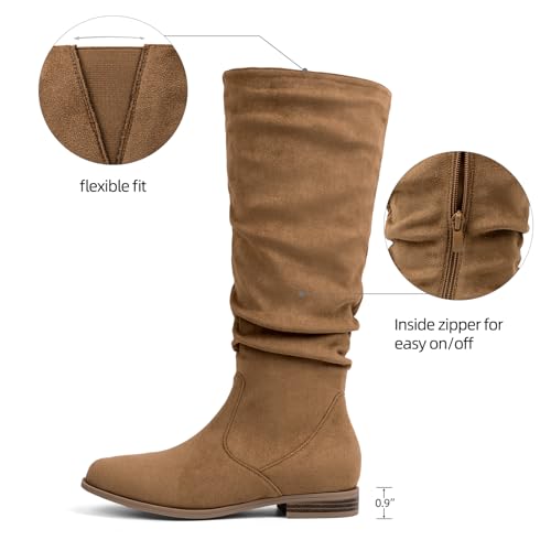 VJH confort Women's Knee-High Boots Comfortable Low Heel Almond Toe Wide Calf Side Zip Fall Winter Long Boots2