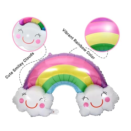 Image of Party Propz Rainbow Theme Decoration For Birthday - Set of 5 Pcs Rainbow Balloon For Decoration Combo | Happy Birthday Foil Balloon | Star Foil Balloons For Decorations | Pink (Foil)