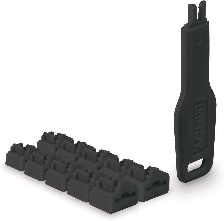 LINDY RJ45 Port Locks (10 Pieces) with Key, Black