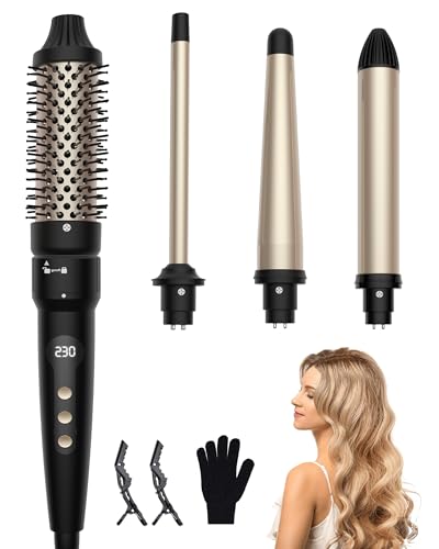 9/13-25/32/38mm Thermal Brush & Lockenstab Set, OKWRAP 4 in 1 Thermobürsten-Set, Thermobürste Mit Verschiedenen Aufsätzen, Multifunktionales Styling-Kit mit 100–230 ℃ (Schwarzes Gold)