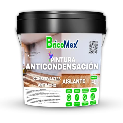 BRICOMEX Pintura Anticondensación, Antihumedad, Antimoho, Aislante Térmico, Todo tipo de Paredes y Techos (4 LITROS)