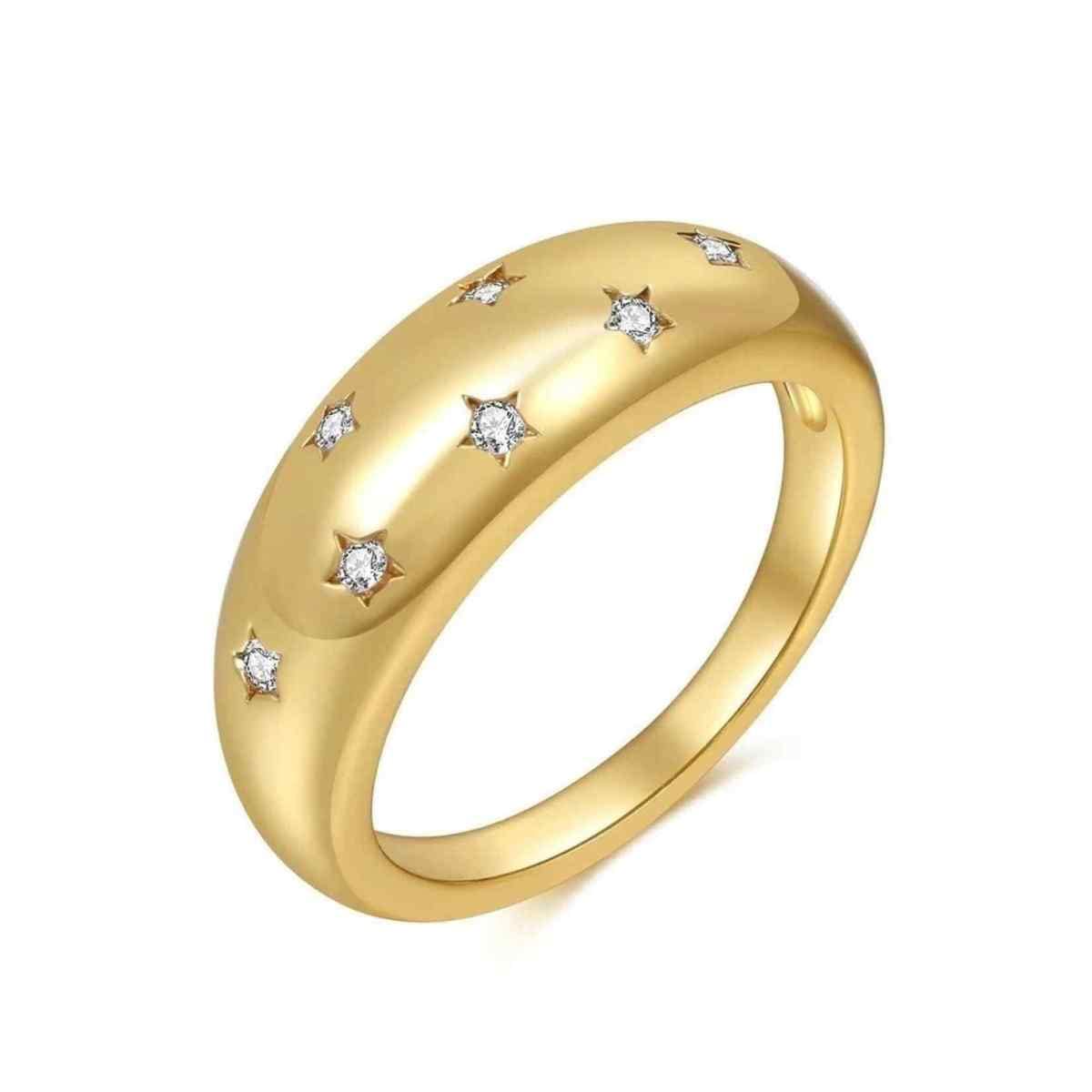 GOLDENCAT Anillo Daila White, Anillo Dorado con Circonitas Blancas, Anillo con Piedras Blancas, Anillo de Latón con Zircon Blancas, Regalo para Mujer, Zircon, Latón, Baño de Oro 18k