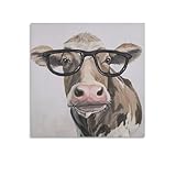 Posters & Prints Funny Animal Brown Cow With Glasses Painting Canvas Home Posters Bedroom Decor Painting Canvas Wall Art Living Room Posters Gifts 12x12inch(30x30cm)