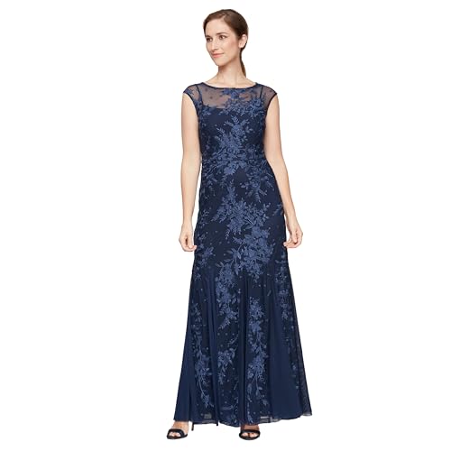 Alex Evenings Women's Long Length Fit and Flare Mother of The Bride Dress with Godet Detail (Petite and Regular Sizes)