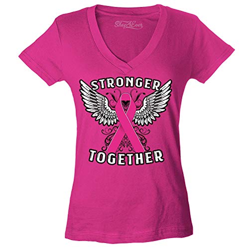 T-shirt cancer du sein col en V pour femme rose ajusté en taille L
