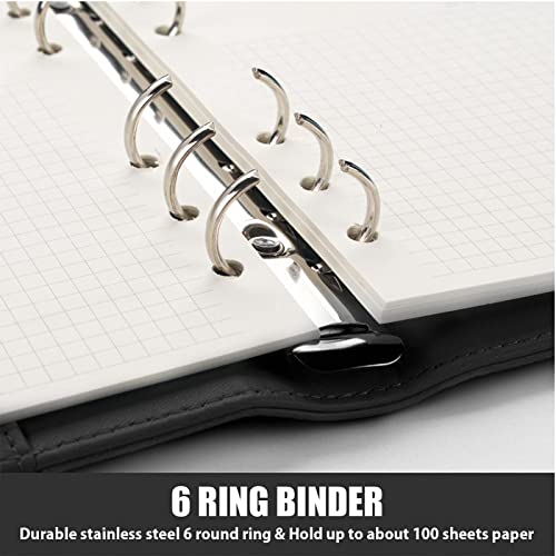 Image of Sooez A6 Binder 6 Ring, Refillable Notebook Planner Cover, Small Leather Organizer Empty Binder for Budget,Journal,Photocard Holder,Recipe Book, Aesthetic Loose Leaf Binders with Magnetic Buckle