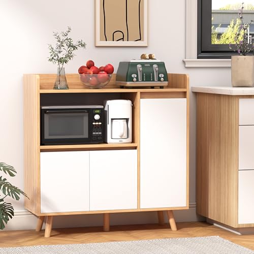 La Mejor Lista de Armarios y aparadores - los preferidos. 45 RWDKDTX Alacenas para Cocina, Mueble Aparador Buffet Madera, Credenza Bufetera con 3 Puertas y Estante Organizador, Armario de Almacenamiento para Despensa, Comedor, Microondas,...