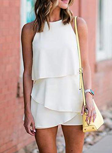 Acelitt Womens Ladies Fashion Casual 2023 Summer Crewneck Ruffle Sleeveless One Piece Short Rompers Jumpsuits For Women White Xl #TOP3
