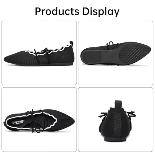 BEJINASH Women's Knitted Flats Pointed Toe Slip On Womens Shoes with Ruffled Vamp Elastic Rope Design for Casual Daily Ballets Shoes2