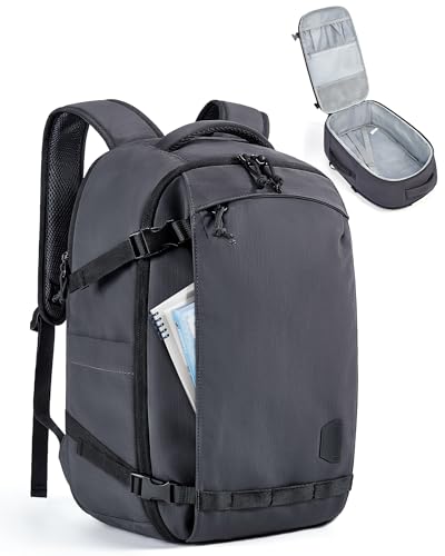 Image of BAGSMART Travel Backpack for Women, 17.3 Inch Carry On Bag, Charcoal | TSA approved personal item fit for flights. Water resistant weekender daypack ideal for travel, business, and daily use.