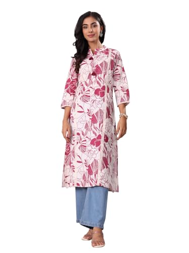 Varanga Women Bold Floral Printed Cotton Flex Kurta  Comfortable And Versatile For Everyday Looks Off White