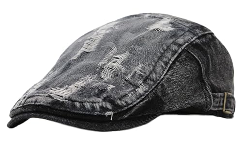 Maxpetus Men's Denim Newsboy Flat Cap Gatsby Ivy Cabbie Hat Driving Cap (Cotton Blend, Black)