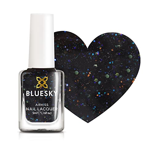 Bluesky Kids Nagellack - Sternennacht, schwarzer Glitzer. Einfache Schälen, ungiftige, wasserbasierte, planfreie Nagellack für Kinder, 5ml