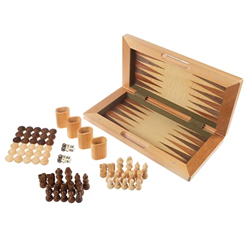 Trademark Games Hey! Play! Deluxe Wooden Chess, Checker And Backgammon Set, Brown #TOP5