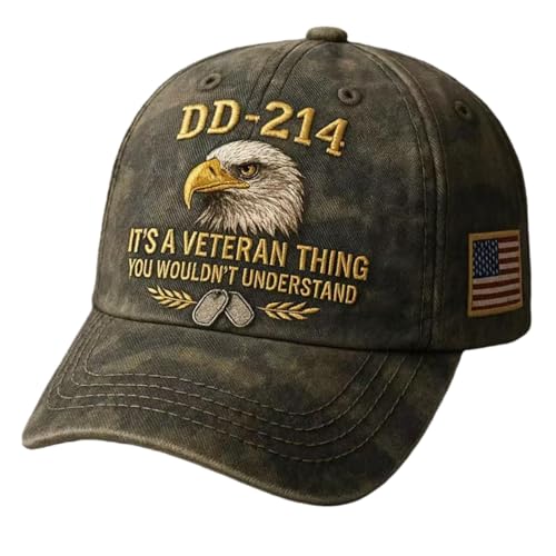 DD-214 Army Veteran Hat - Embroidered Patriotic Baseball Cap Patriotic Veteran Day Gifts for Retired Soldiers (Camouflage)