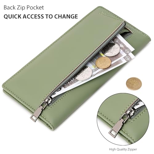 Image of Slim RFID Blocking Wallet for Women - PU Leather Bifold Card Holder with Zip Pocket & 12 Slots | Travel Essentials