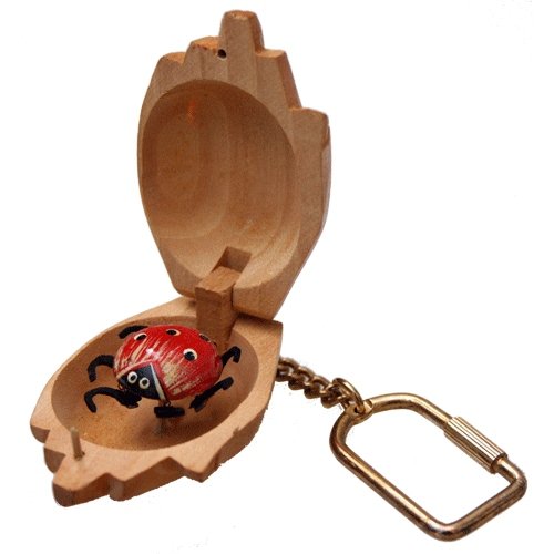 Made in India Llavero mano de madera con escarabajo de la suerte - Hecho a mano - Madera de sándalo (5 cm)