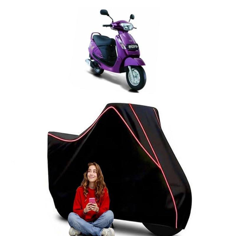 Image of Duro 125 DX Scooty Bike Cover Water Resistant Outdoor Use Universal Fit Scooters Motorcycles Heavy Duty UV Protection Dust Rain Scratch Resistant Elastic Bottom Black Blue Piping