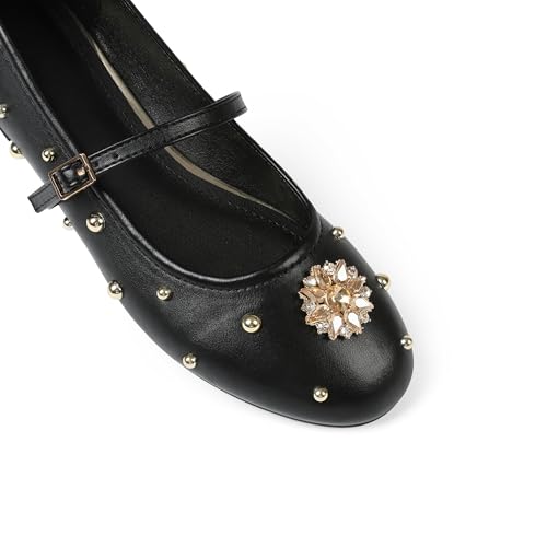 Mesh Ballet Flats for Women Crystal Rhinestone Mary Jane Shoes Comfortable Round Toe Ballerina Flats with Stretch Strap Trendy