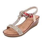 MACHSWON Womens Wedge Ladies Crystal Sparkling Sandal Bohemia Beaded Platform Shoes(Gold, Size 6)