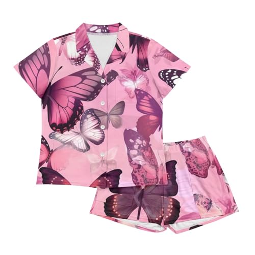 Image of Pjs Womens Short Sleeve Button Down Pajamas Set Two-Piece Nightwear with Pockets