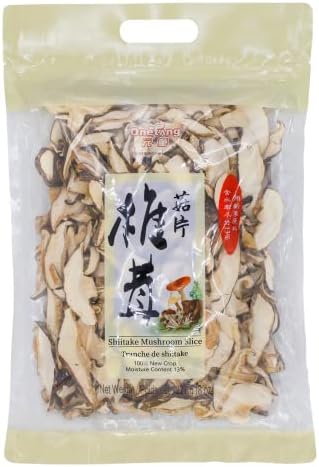 ONETANG Shiitake Mushroom, Dried Slice, Quick Rehydration, Soft Texture, Fresh Flavor, Stemless, Vacuum Sealed, Vegan, No Fumigation Sulfur, 8 Oz