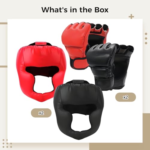 Guantes de boxeo y casco con acolchado de espuma, kit de protección para sparring de adultos 4